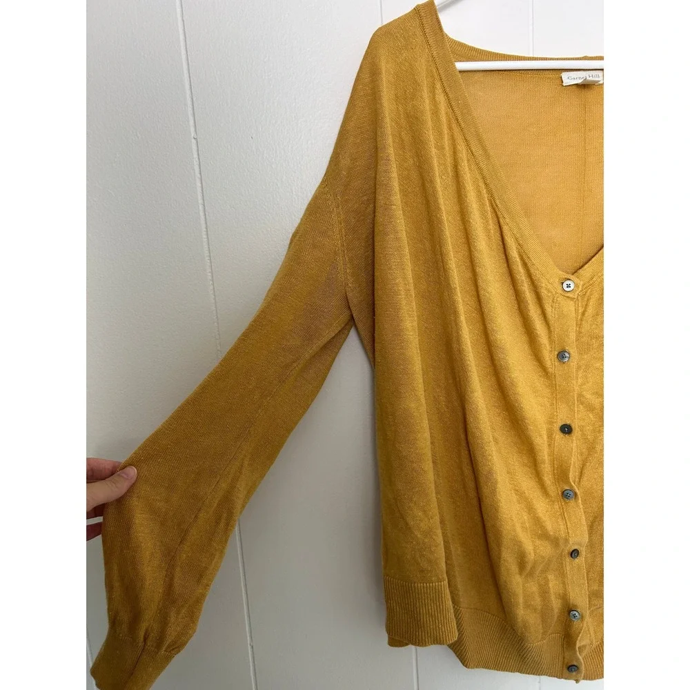 Garnet Hill Easy 100% Linen Drape Front Cardigan Womens M Mustard Yellow Sweater